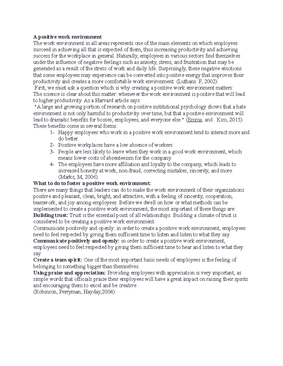 A positive work environment - BUS 5113 - UoPeople - Studocu