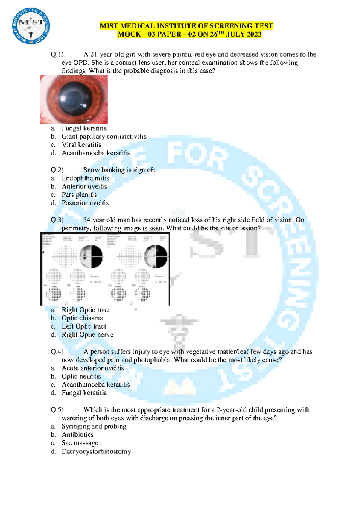 Mock - 03 Paper 02 Dtudent Pdf - MOCK – 03 PAPER – 02 ON 26TH JULY 2023 ...