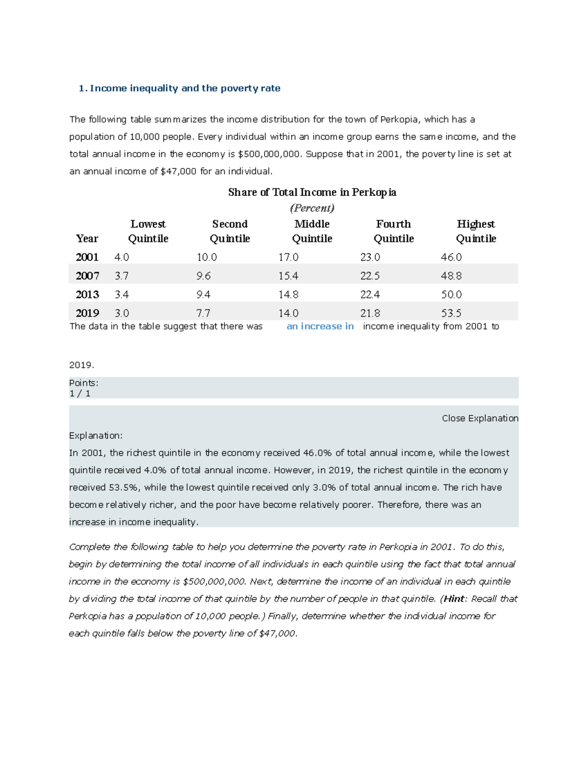 Mindtap 1 - Coursework - 1. Income inequality and the poverty rate The ...