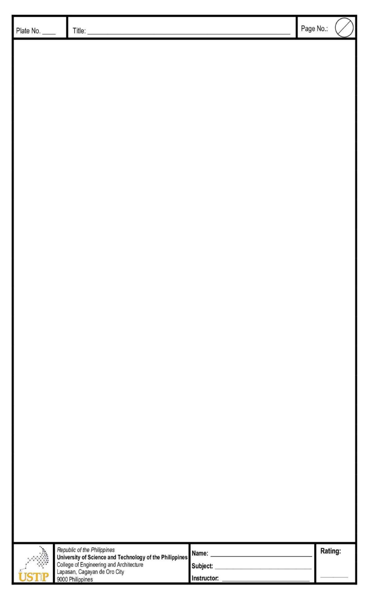 Plates Template LONG SIZE - Civil Engineering Orientation - Plate No ...