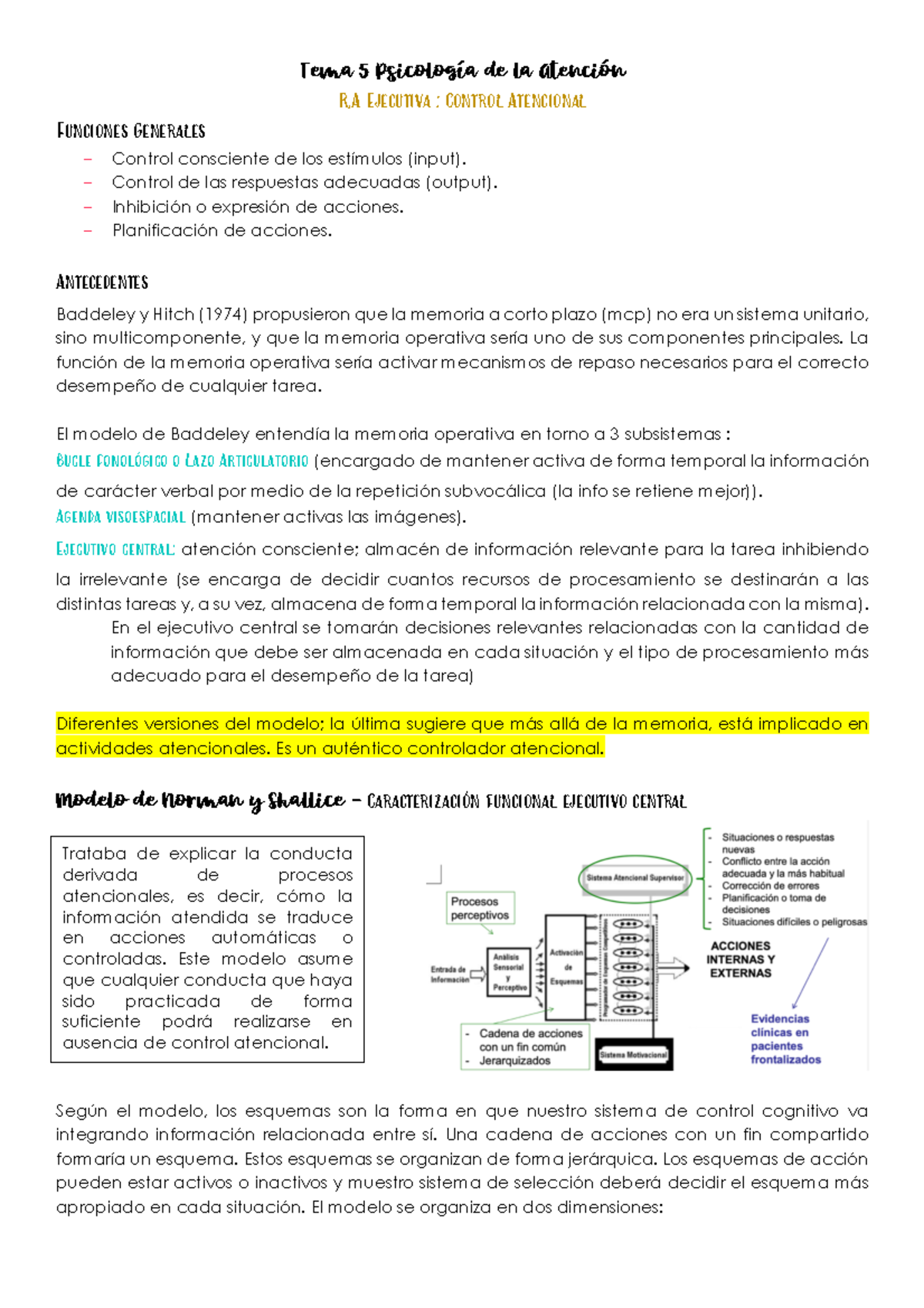 TEMA 5 Psicología DE LA Atención - Tema 5 Psicología de la Atención R  Ejecutiva : Control Atencional - Studocu