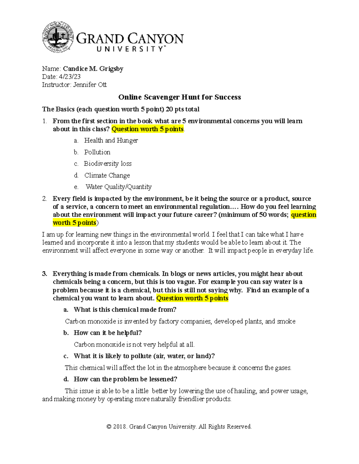 BIO 220 RS Online Scavenger Hunt For Success Resource - Name: Candice M ...