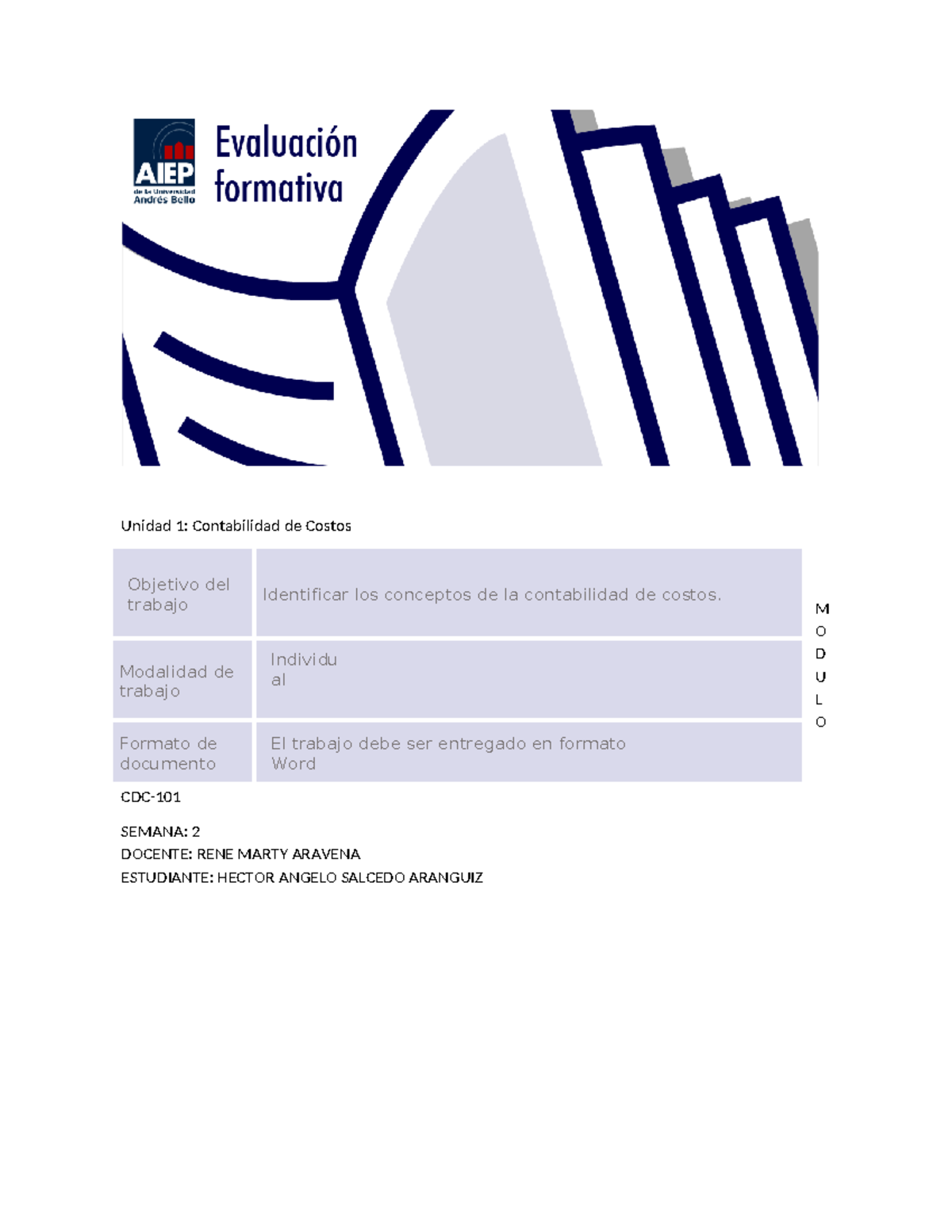 CDC101 Semana 2 Hector Salcedo - Unidad 1: Contabilidad de Costos M O D ...