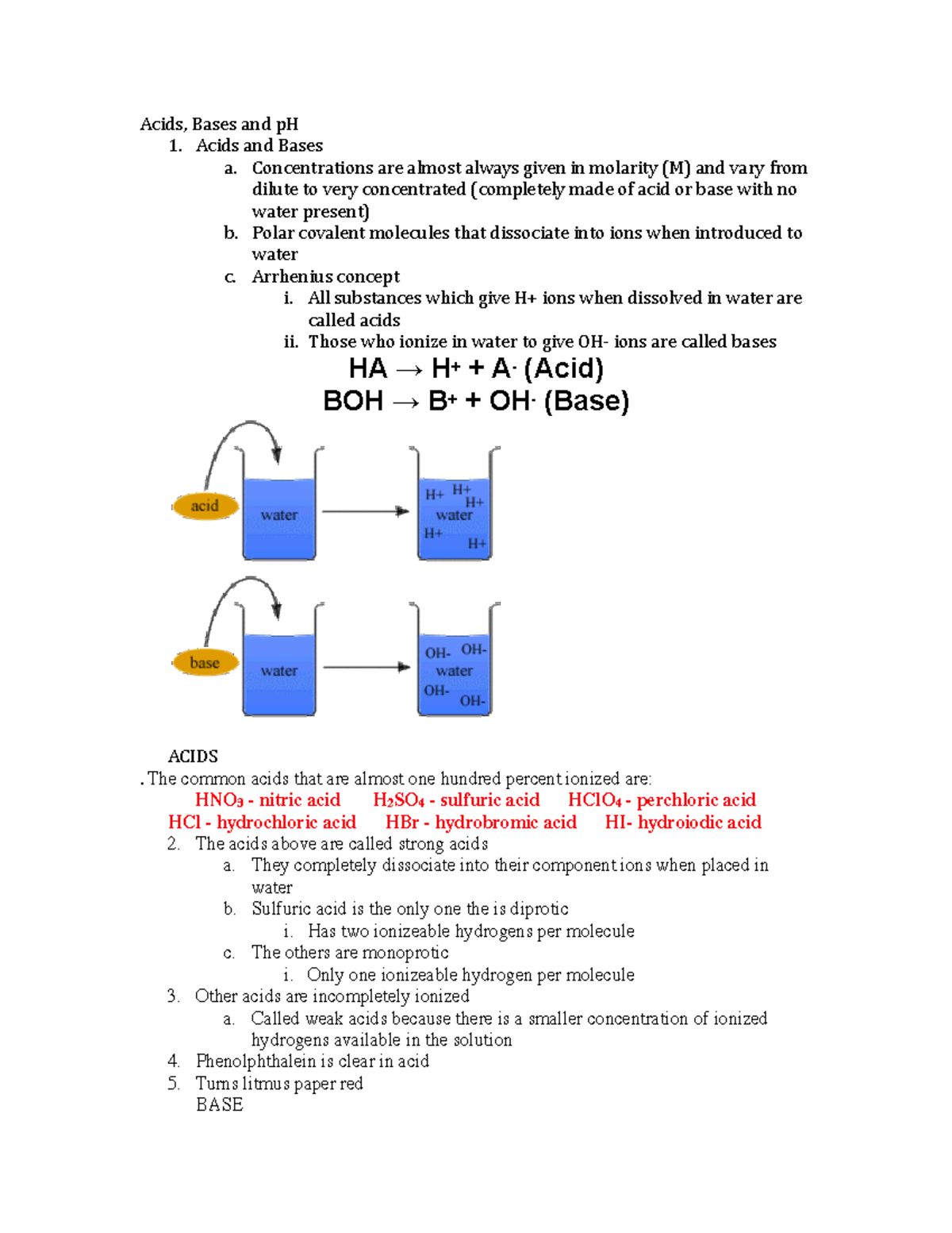 Lecture 4 Notes- Acids - Acids, Bases And PH 1. Acids And Bases A ...