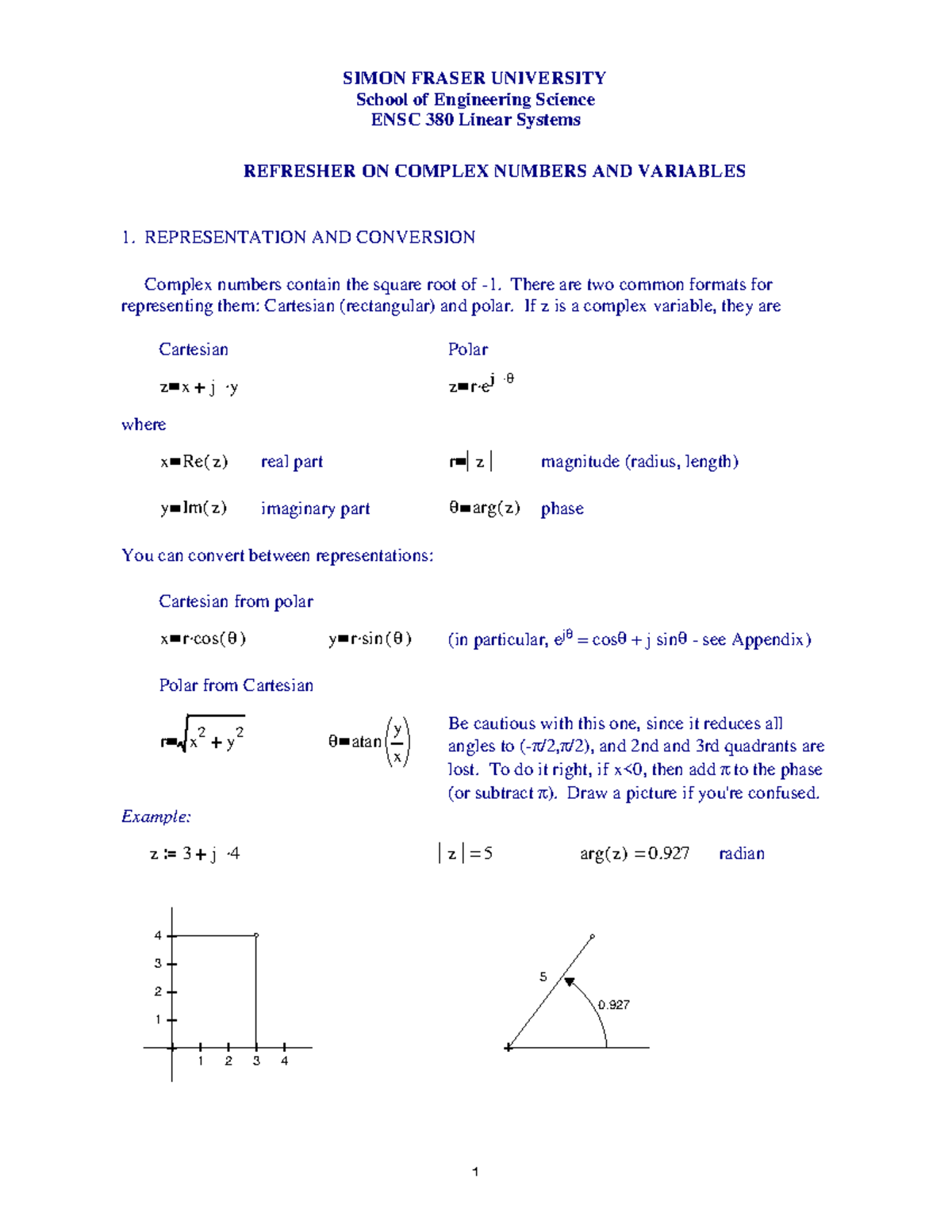Complex Number Review - SIMON FRASER UNIVERSITY School of Engineering ...
