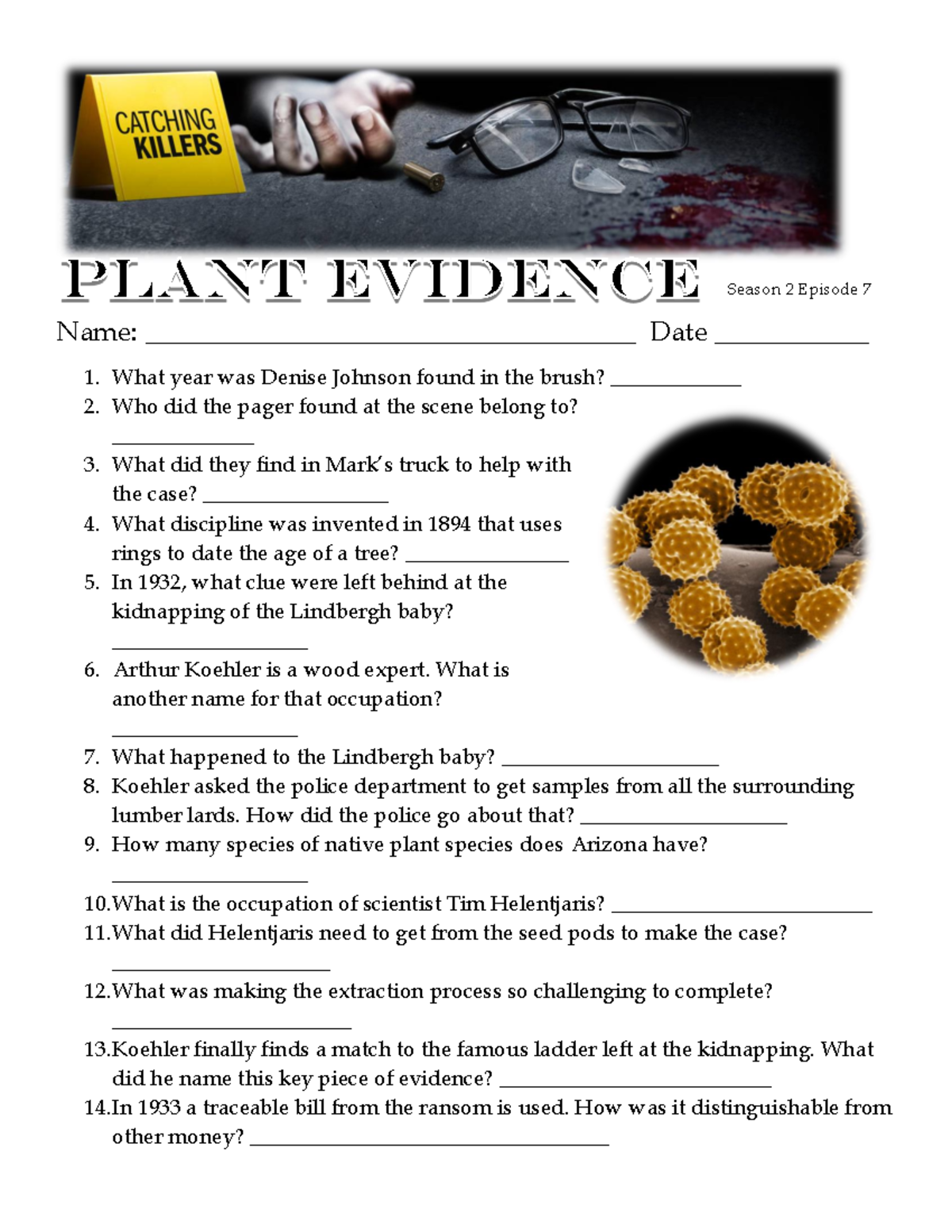 Catching Killers Plant Evidence HW 1 Period 2 Season 2 Episode 7 Name