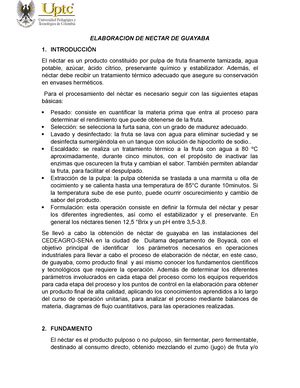 Informe - Néctar de Guayaba - ELABORACION DE NECTAR DE GUAYABA 1.  INTRODUCCIÓN El néctar es un - Studocu