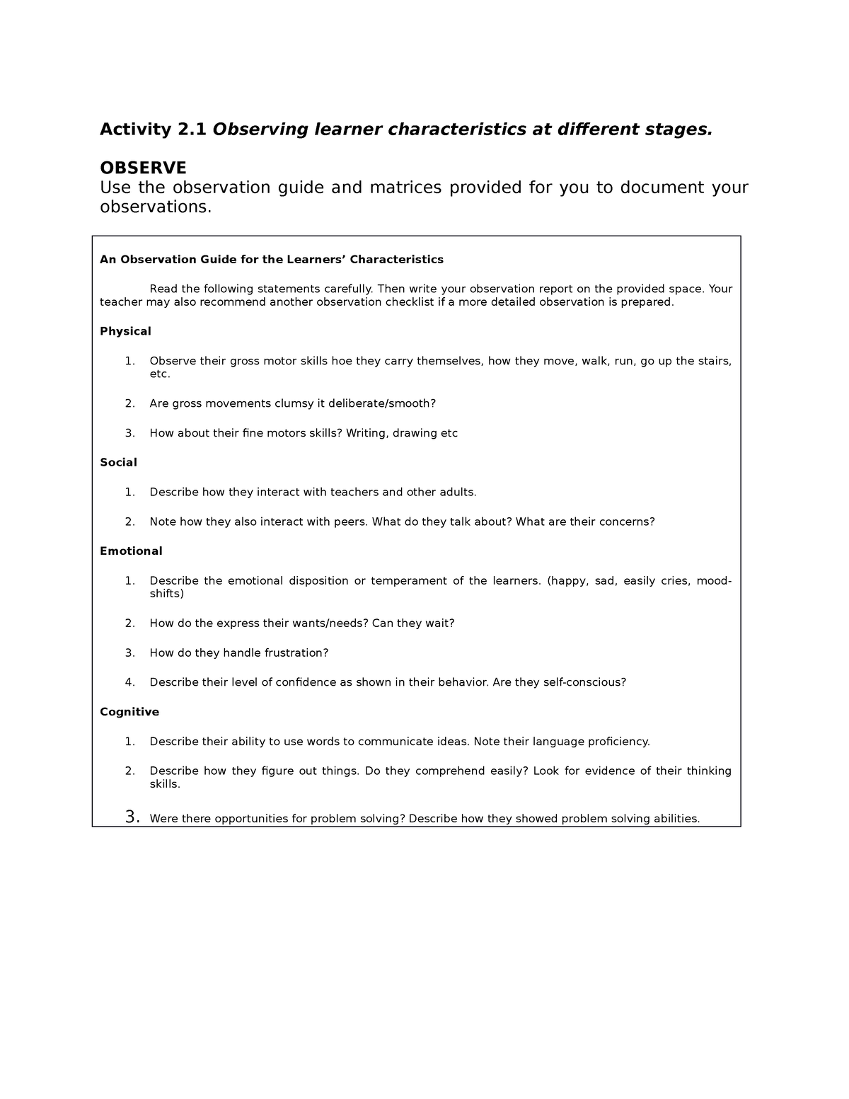 FS1 EP2 - Episode 2 - Activity 2 Observing Learner Characteristics At ...