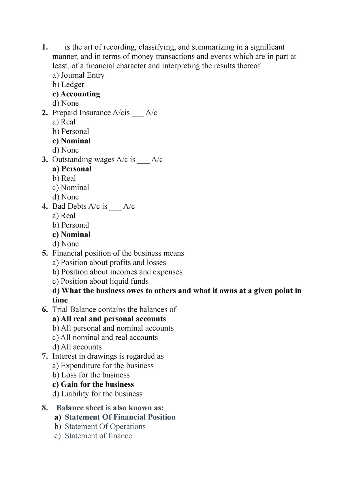 Bridge Course MCQ Basics OF Accounting - ___is the art of recording ...