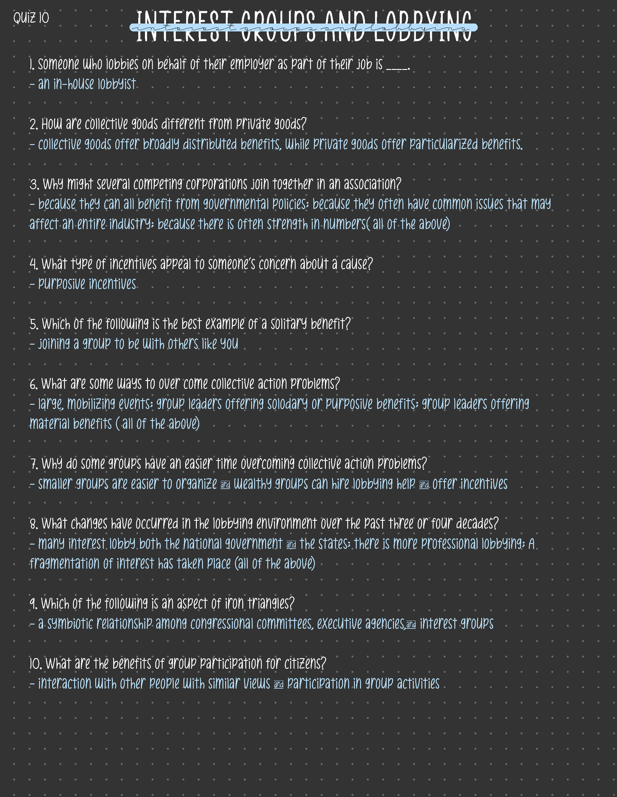 Quiz 10- Interest Groups And Lobbying - Interest Groups And Lobbying ...