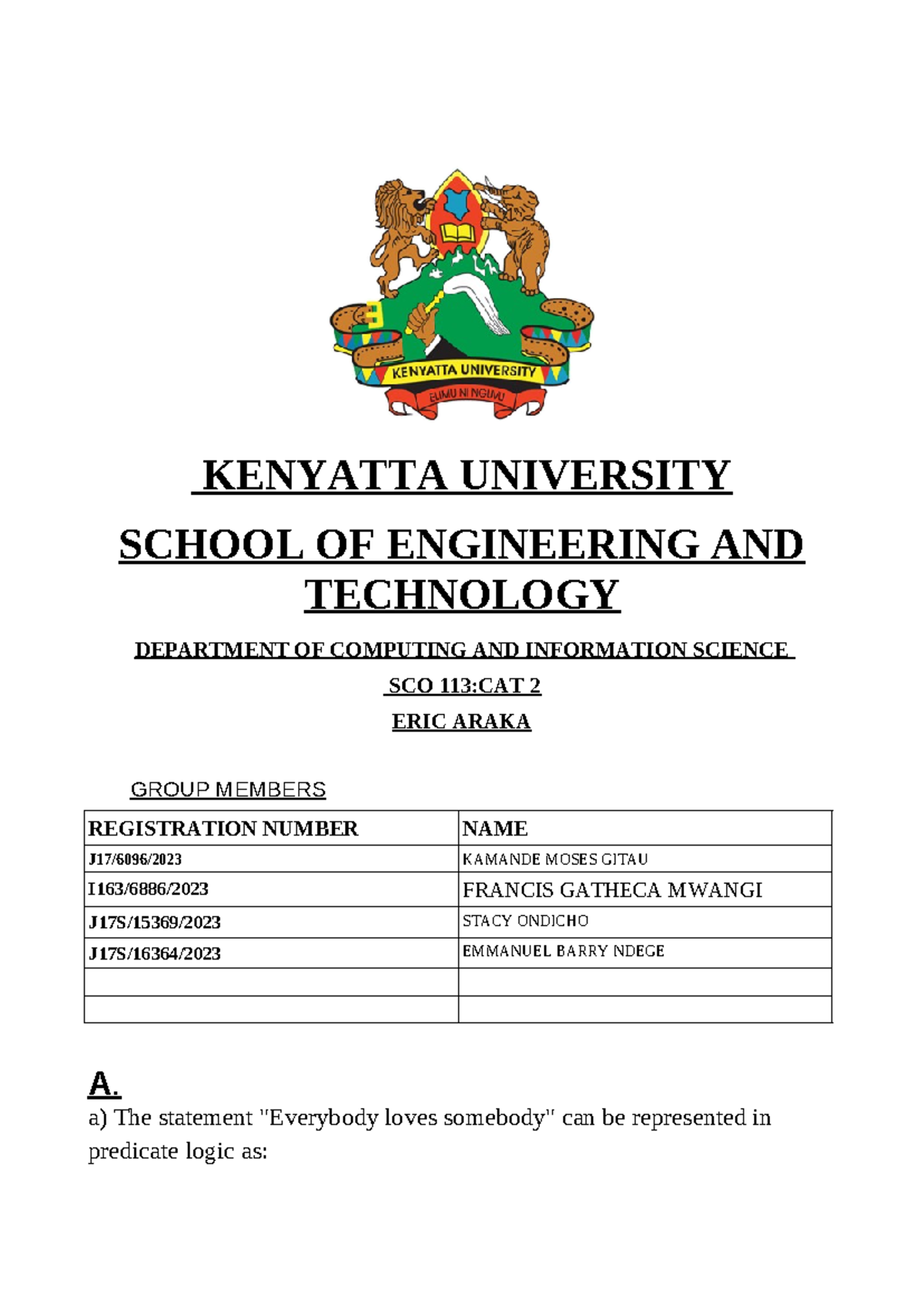 SCO 113 CAT 2 - Revision materials - KENYATTA UNIVERSITY SCHOOL OF ...