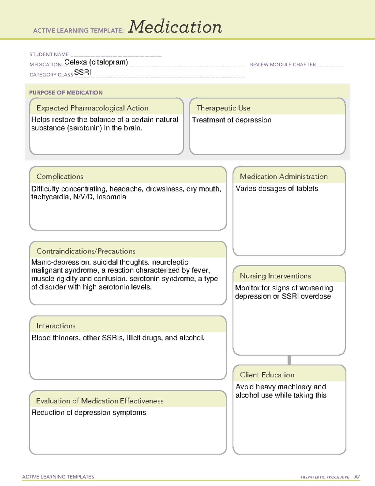 Active Learning Template medication (11)celexa - ACTIVE LEARNING ...