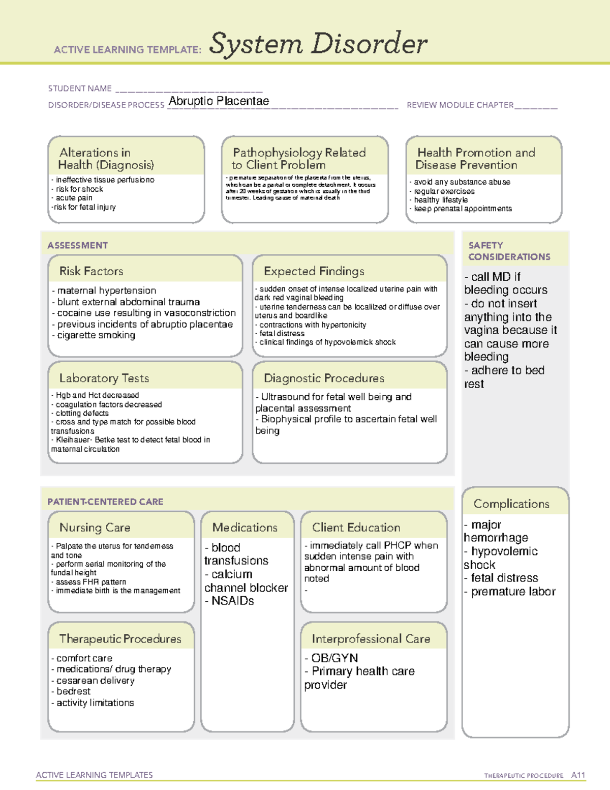 Abruptio Placentae ALT ACTIVE LEARNING TEMPLATES THERAPEUTIC 