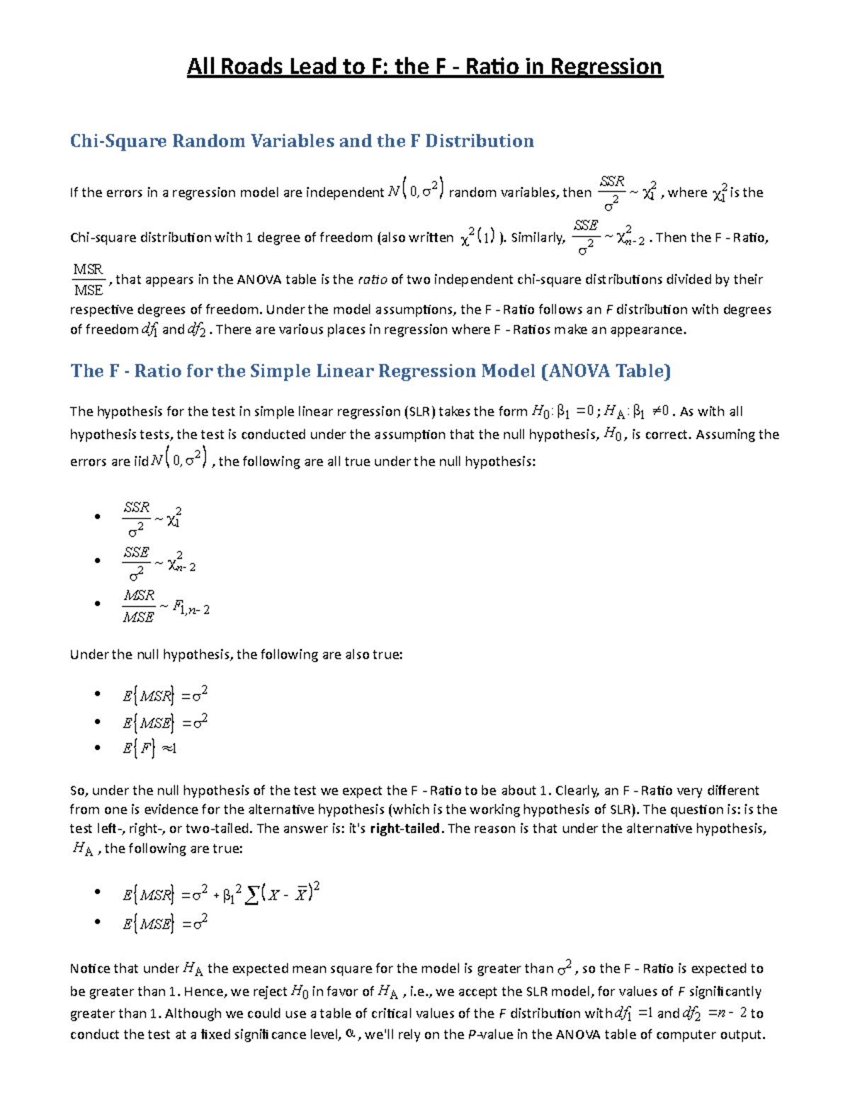 The F-Ratio in Regression Analysis - Benefits - All Roads Lead to F ...