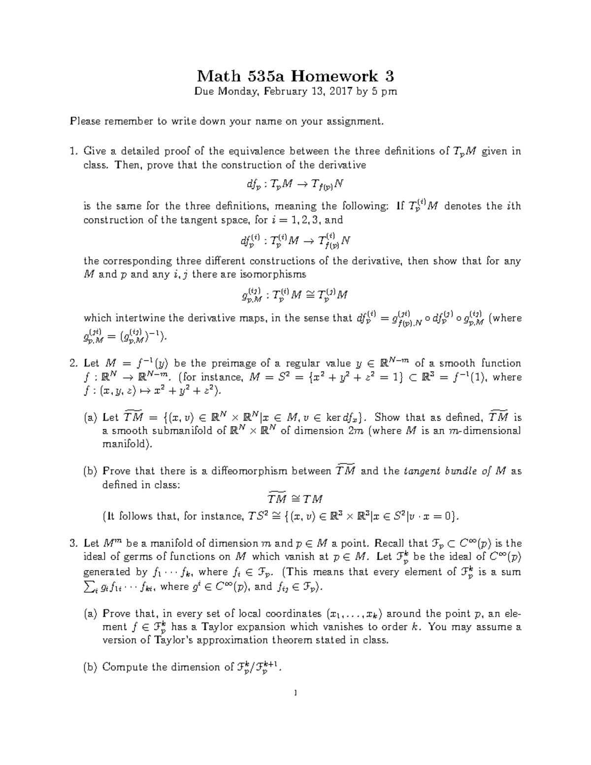 Math 535a Homework 3 - Give A Detailed Proof Of The Equivalence Between ...