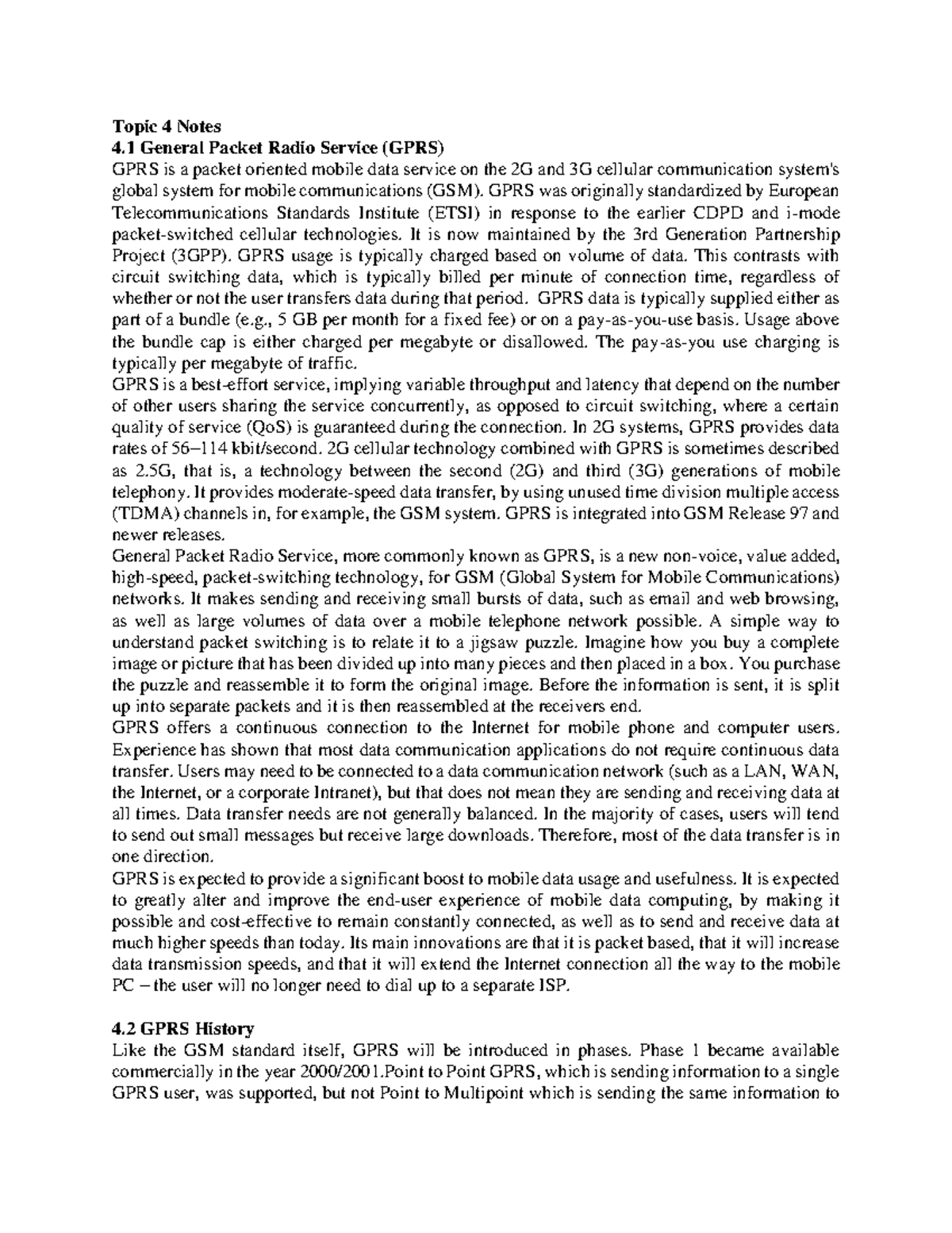 Topic 4 Notes - Topic 4 Notes 4 General Packet Radio Service (GPRS ...
