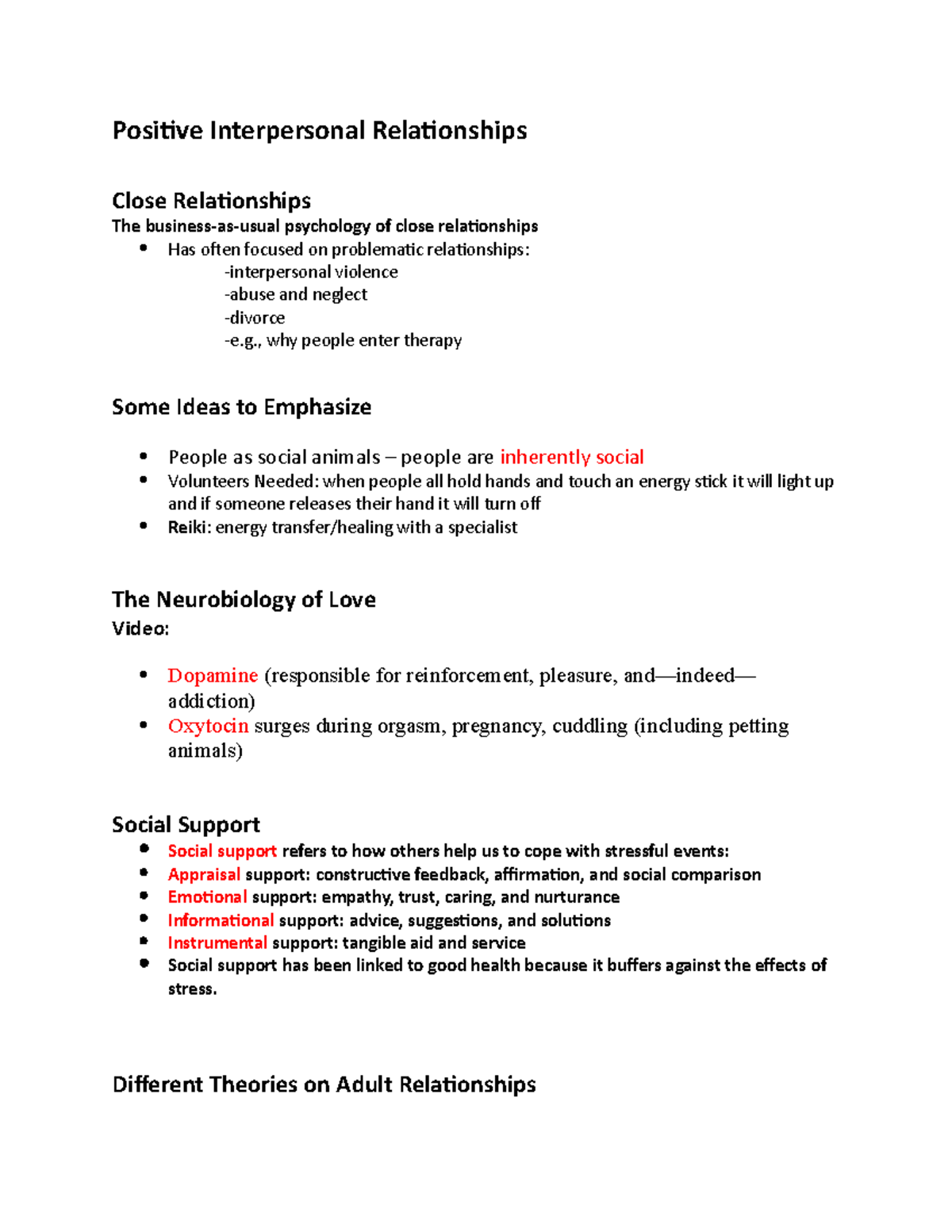 Topic 9- Relationships - Positive Interpersonal Relationships Close ...