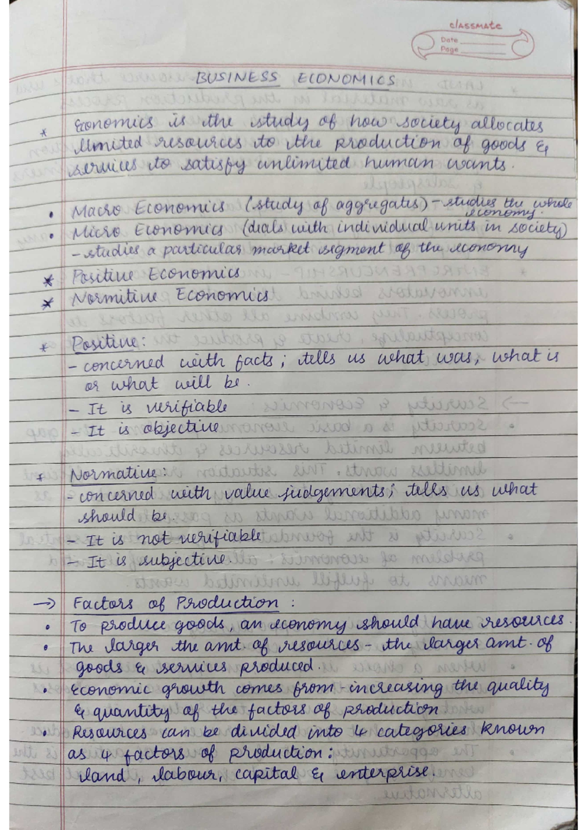 Economics notes - classmate Date Page BUSINESS ECONOMICS Economics is ...