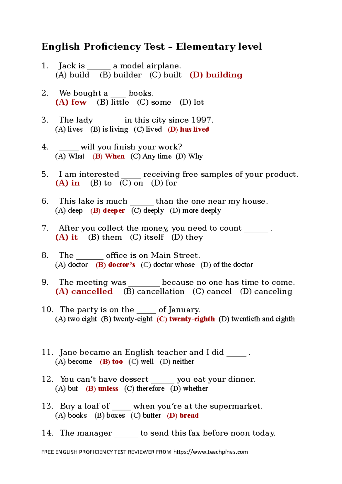 EPT Reviewer with Answer Keys Part 1 (www - English Proficiency Test ...