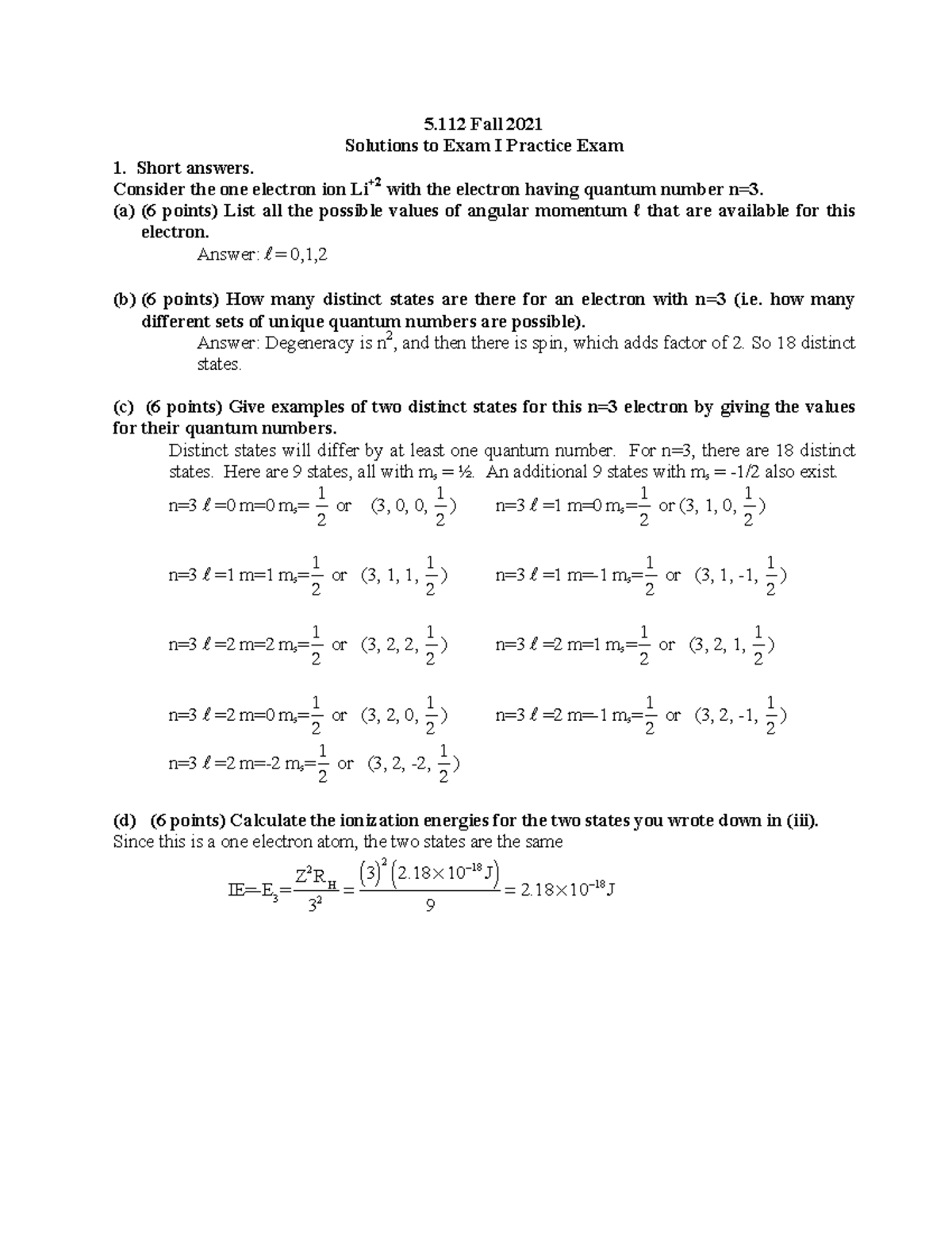 Exam 1 Practice '21 Solutions - **5 Fall 2021 Solutions to Exam I ...