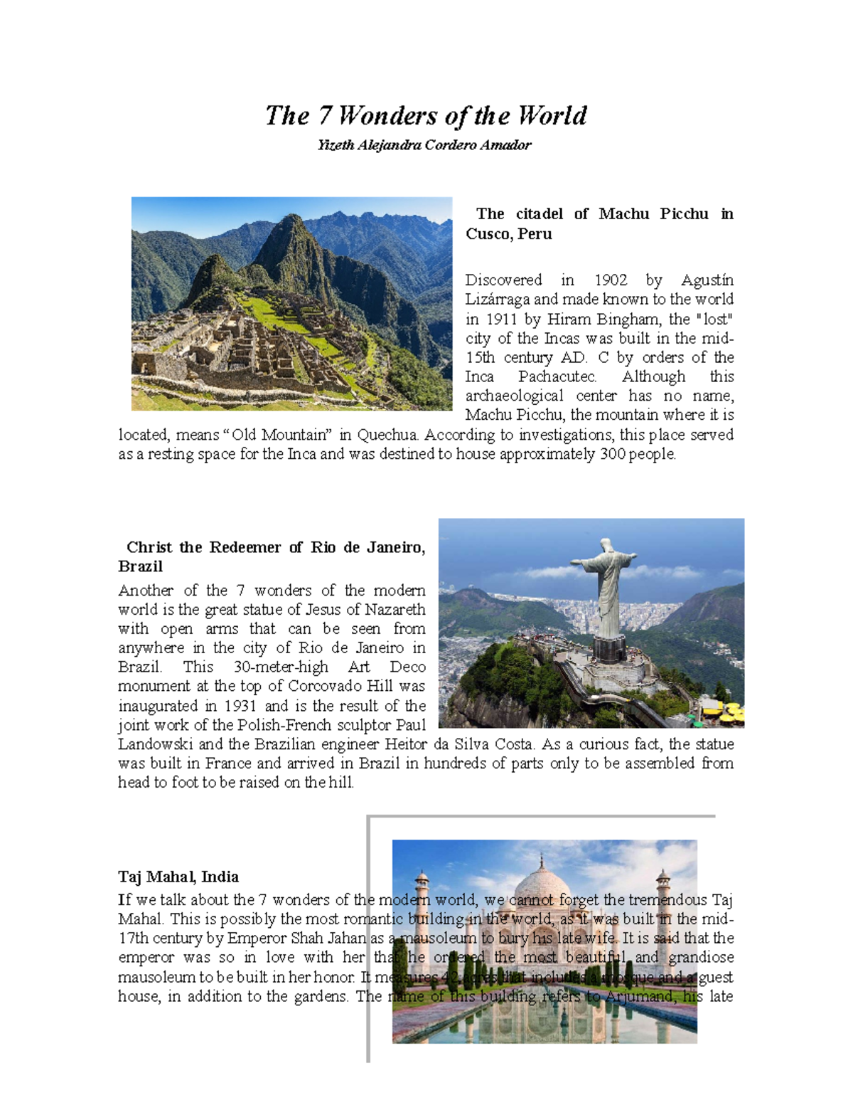 The 7 Wonders of the World - The 7 Wonders of the World Yizeth ...