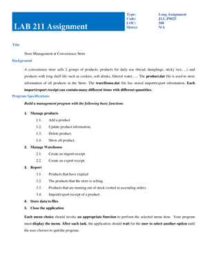 J1 - J1 - J1.S.P0011 - LAB211 Assignment Type: Short Assignment Code ...