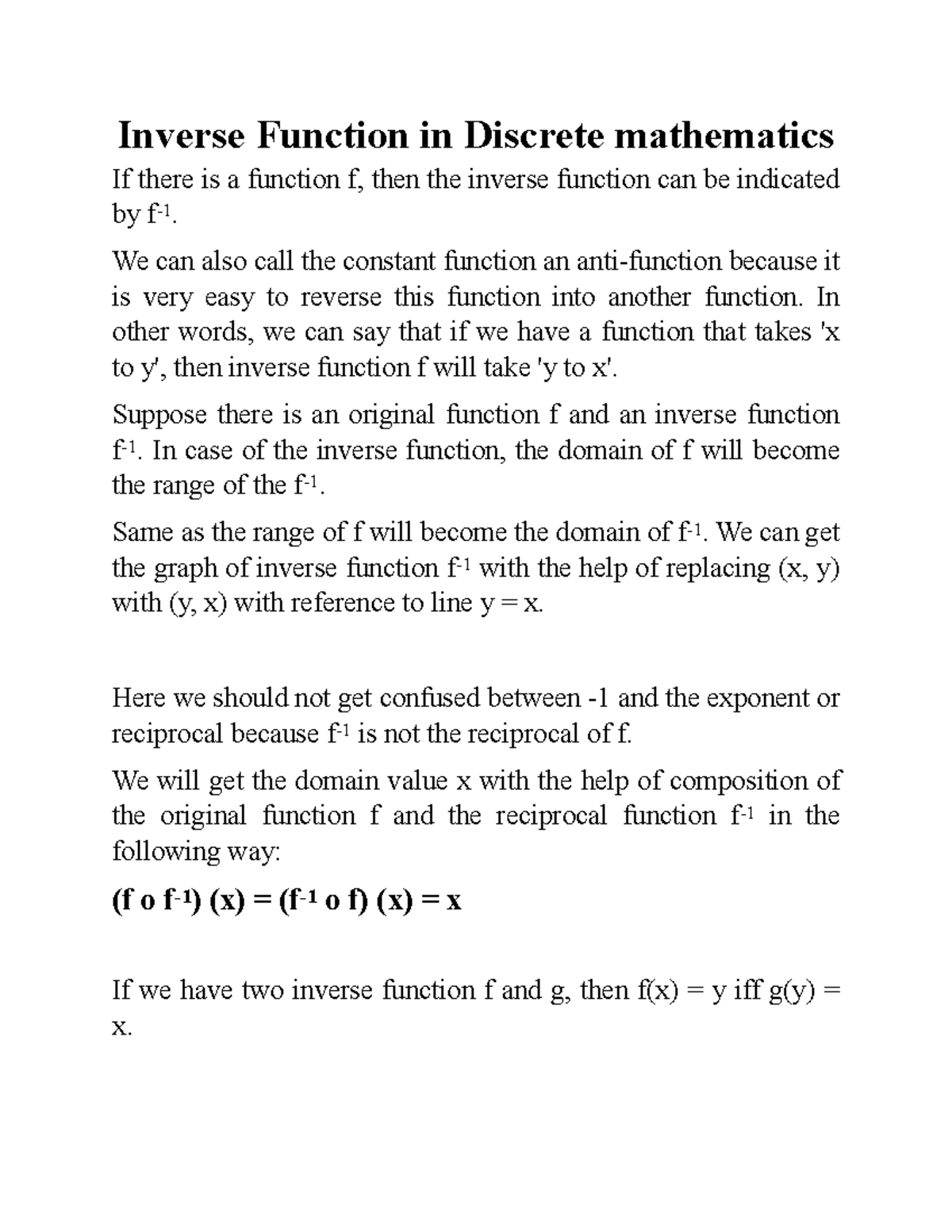 Inverse Functions and Constant Function - Inverse Function in Discrete ...