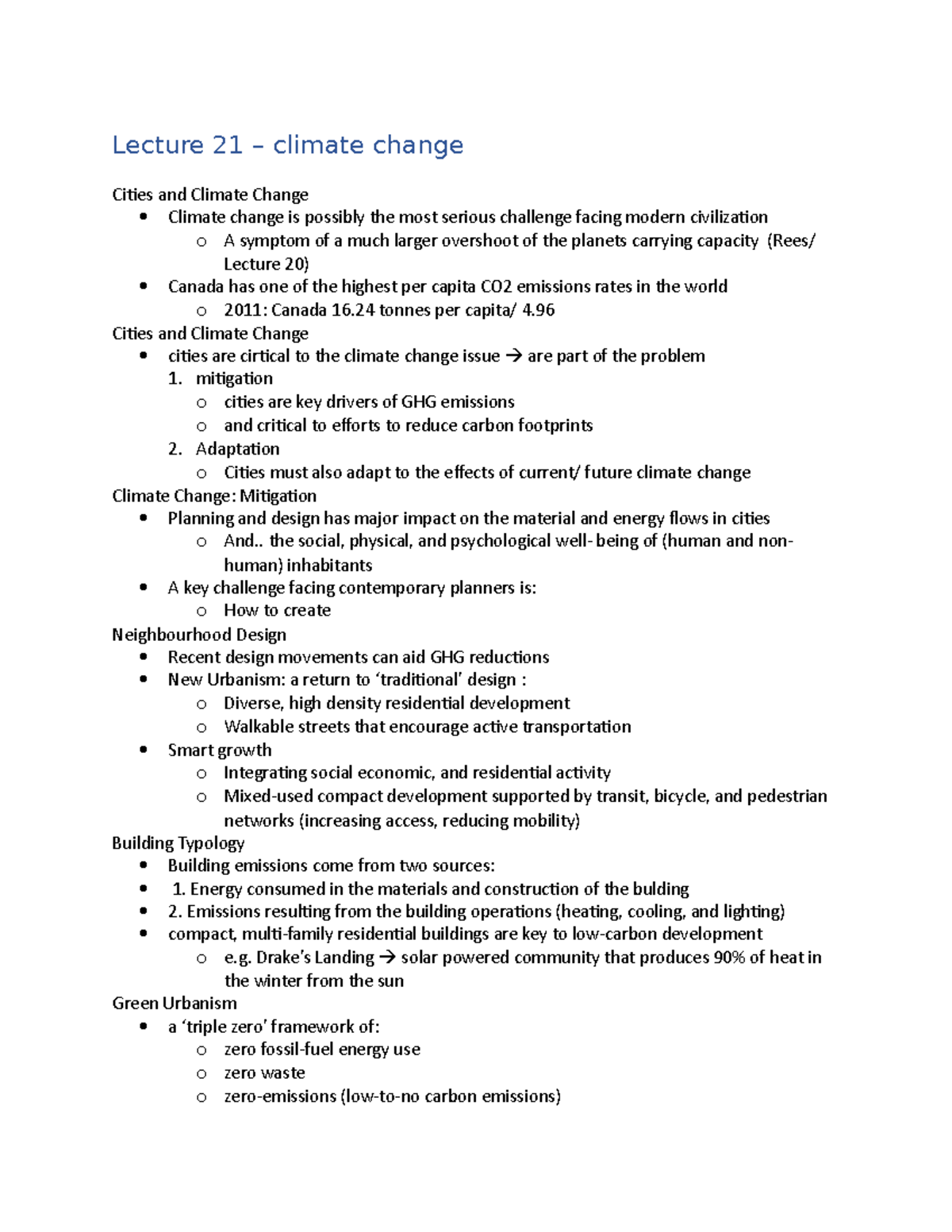Lecture 21 climate change - Lecture 21 – climate change Cities and ...