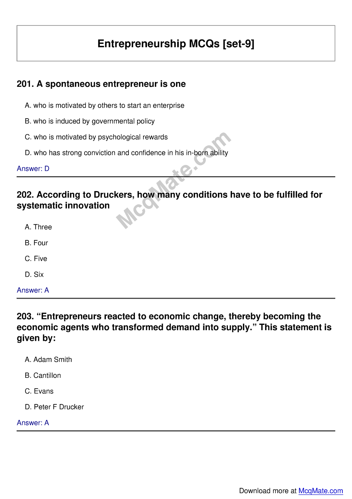 Entrepreneurship Solved MCQs [set-9] Mcq Mate.com - Entrepreneurship ...