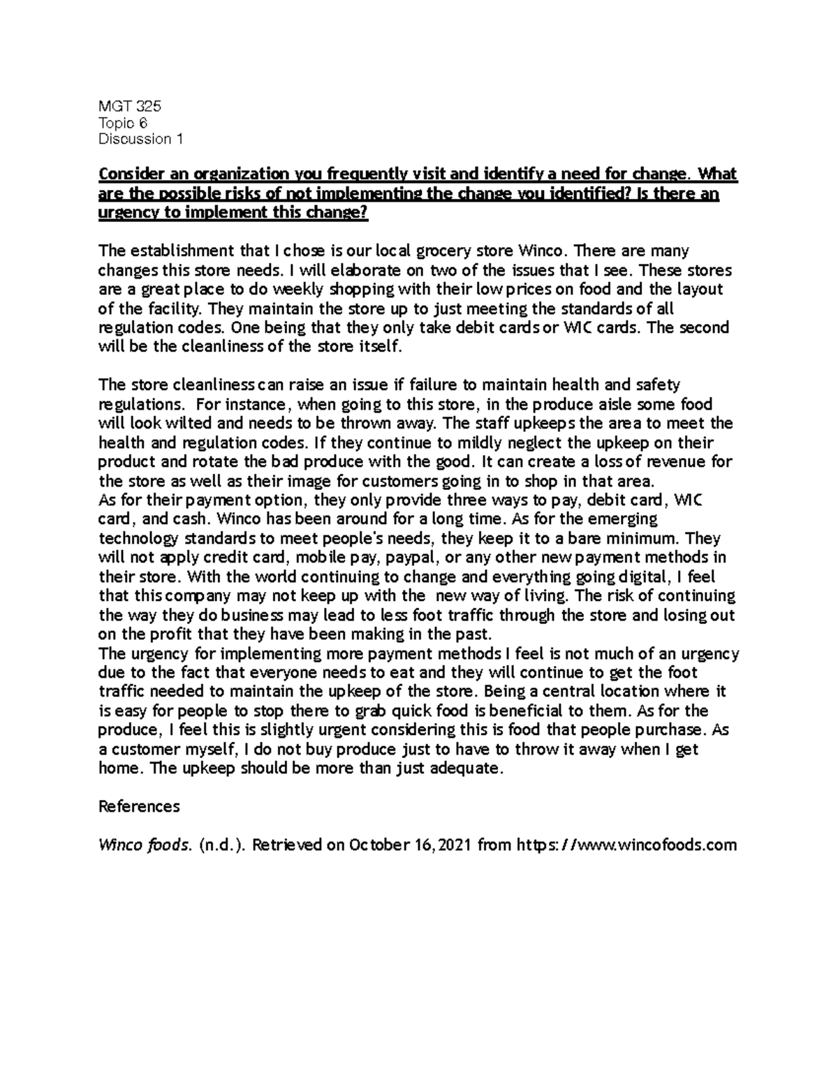 MGT 325-T6-D1 - Week 6 discussion 1 - MGT 325 Topic 6 Discussion 1 ...