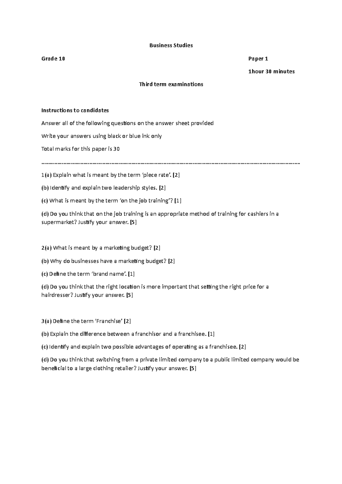 business essays grade 10