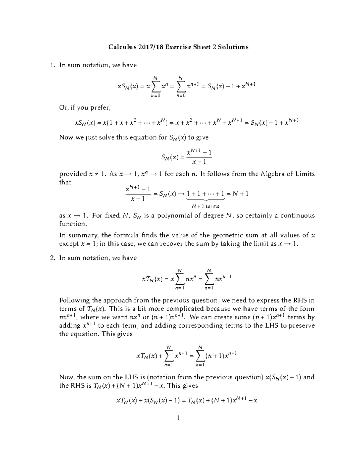 Calculus solutions 02 - Calculus 2017/18 Exercise Sheet 2 Solutions In ...