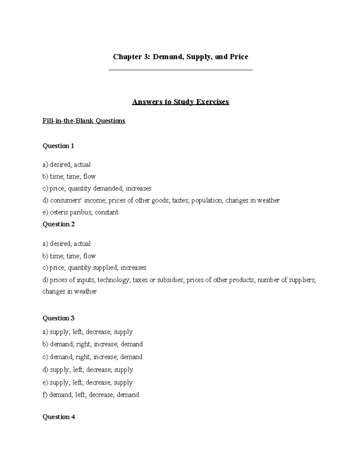 Chapter 3 - Answer - Chapter 3: Demand, Supply, And Price