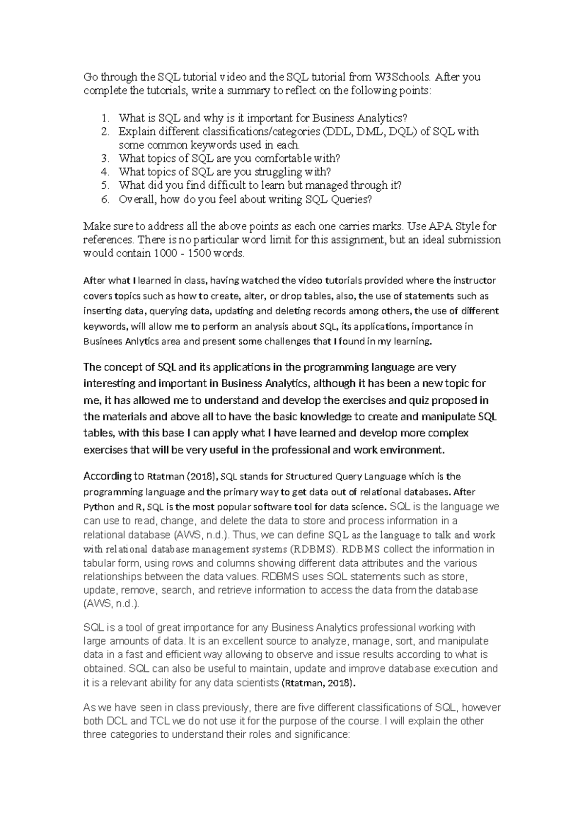 Business Analytics Assignment 1 - Go through the SQL tutorial video and ...