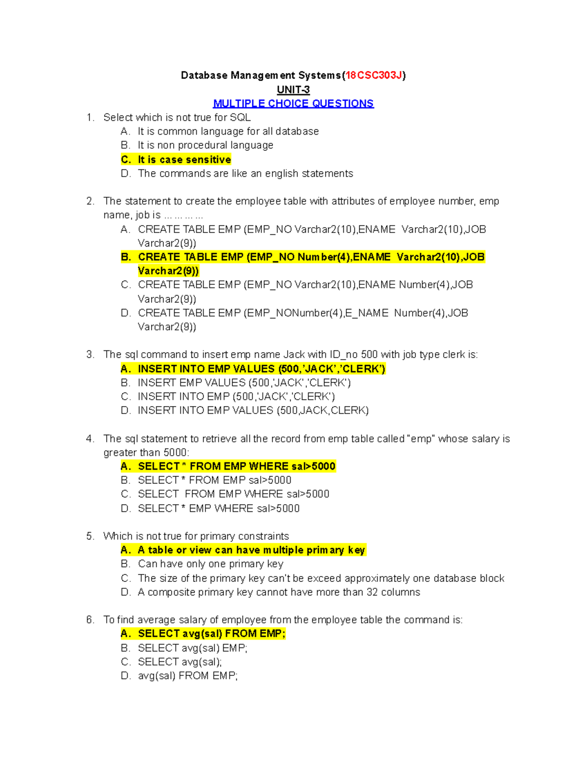 UNIT-3 MCQ DBMS - Unit 3 MCQ Imp - Database Management Systems ...