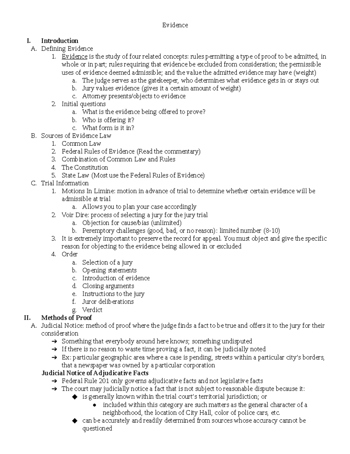 Evidence Outline-Rychlack - Evidence I. Introduction A. Defining ...