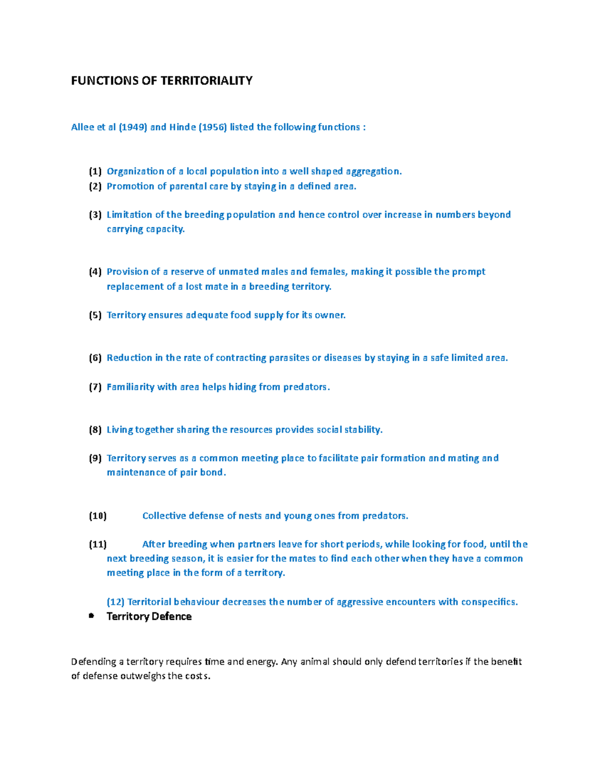 Functions OF Territoriality and how animal mark their territory