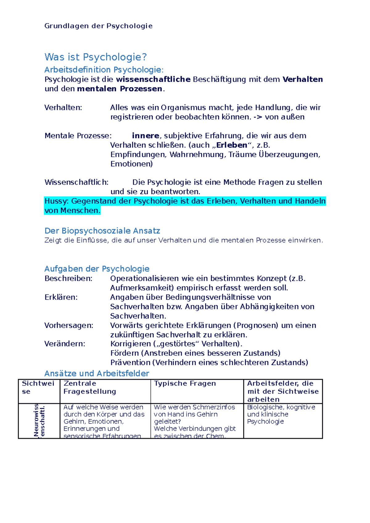 Mitschrift Grundlagen Psychologie 2023 - Was ist Psychologie ...