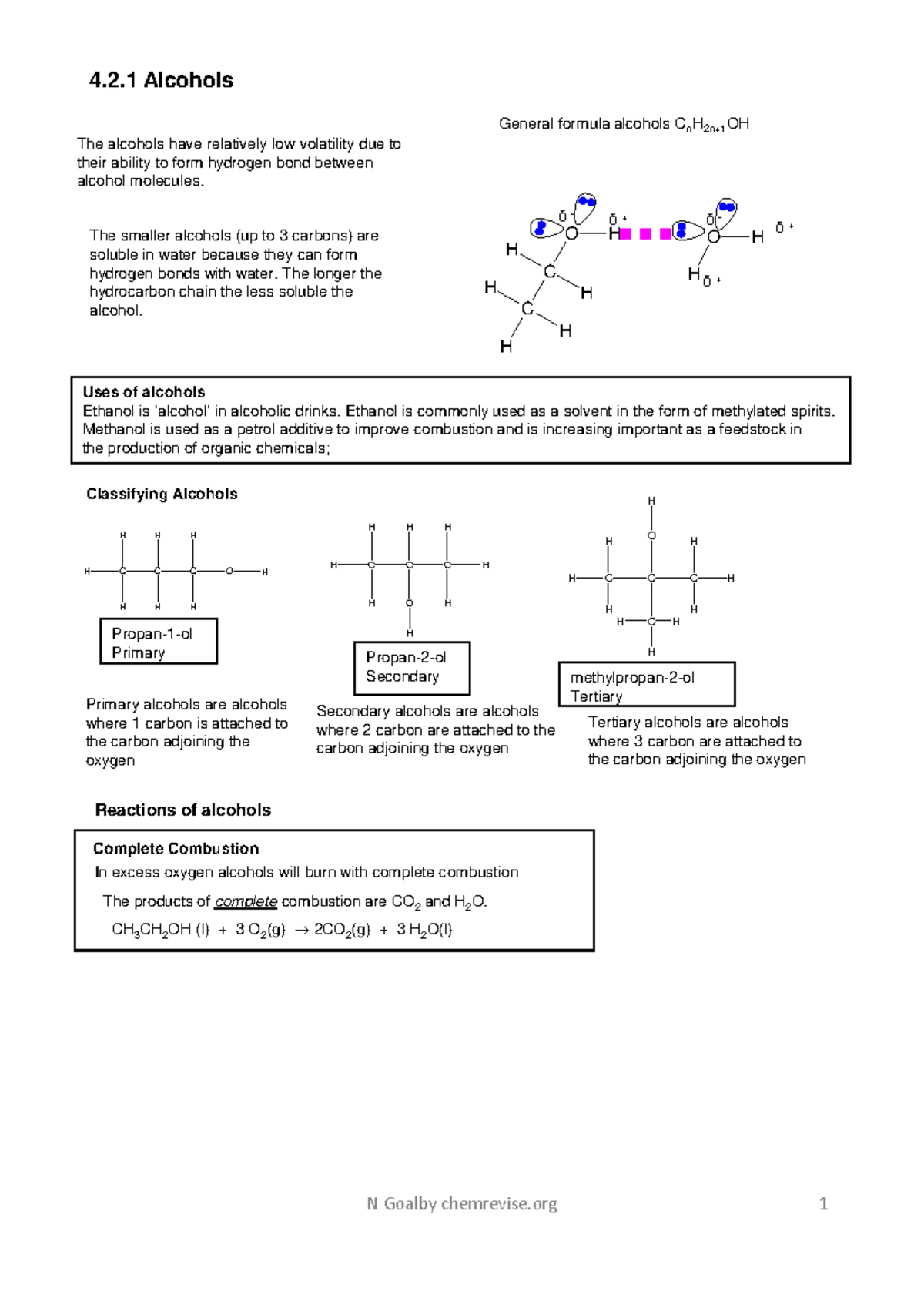 4 2 1 Revision Guide Alcohols - 4.2 Alcohols The Smaller Alcohols (up ...