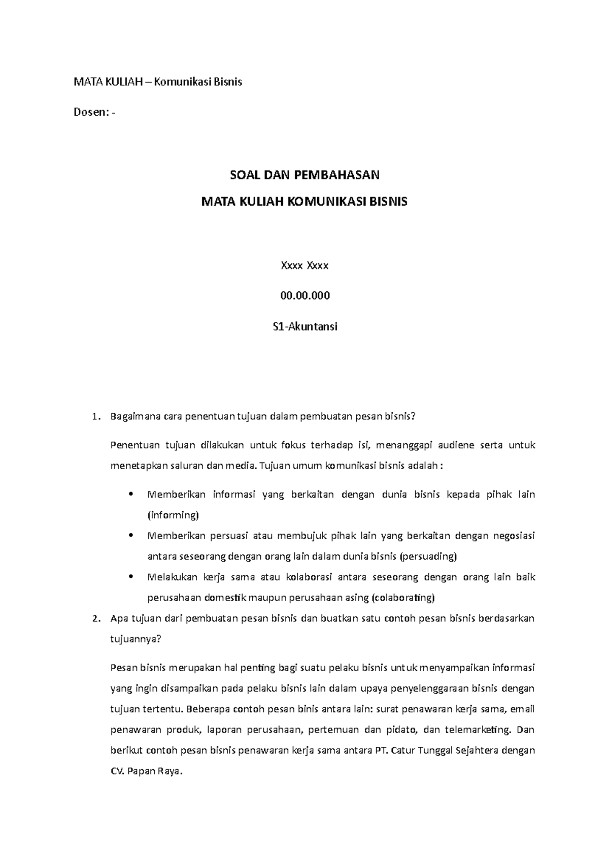 Soal Dan Pembahasan Komunikasi Bisnis - MATA KULIAH – Komunikasi Bisnis ...