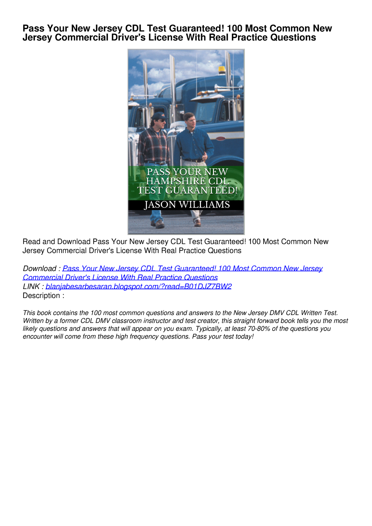 PDF Download Pass Your New Jersey CDL Test Guaranteed! 100 Most Common ...