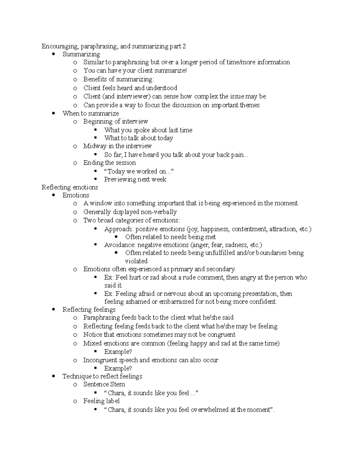 encouraging paraphrasing and summarizing in counseling