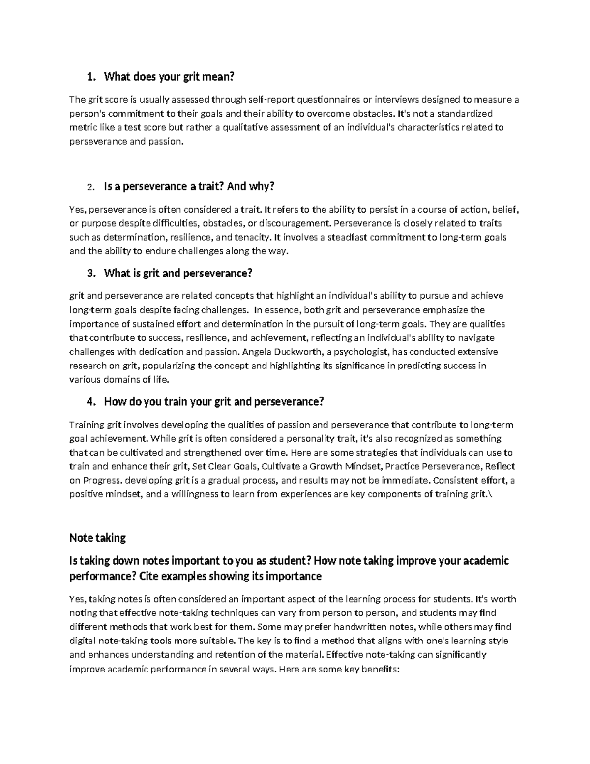 Vrts2 note taking - 1. What does your grit mean? The grit score is ...