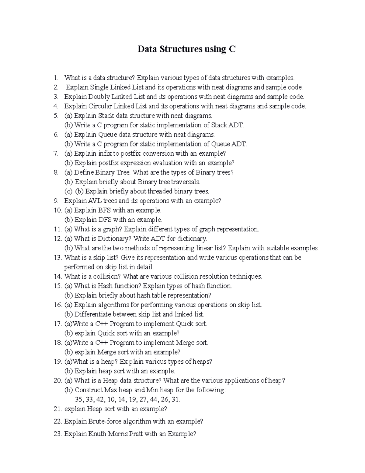 DSC Imp Ques - Data Structures using C 1. What is a data structure ...