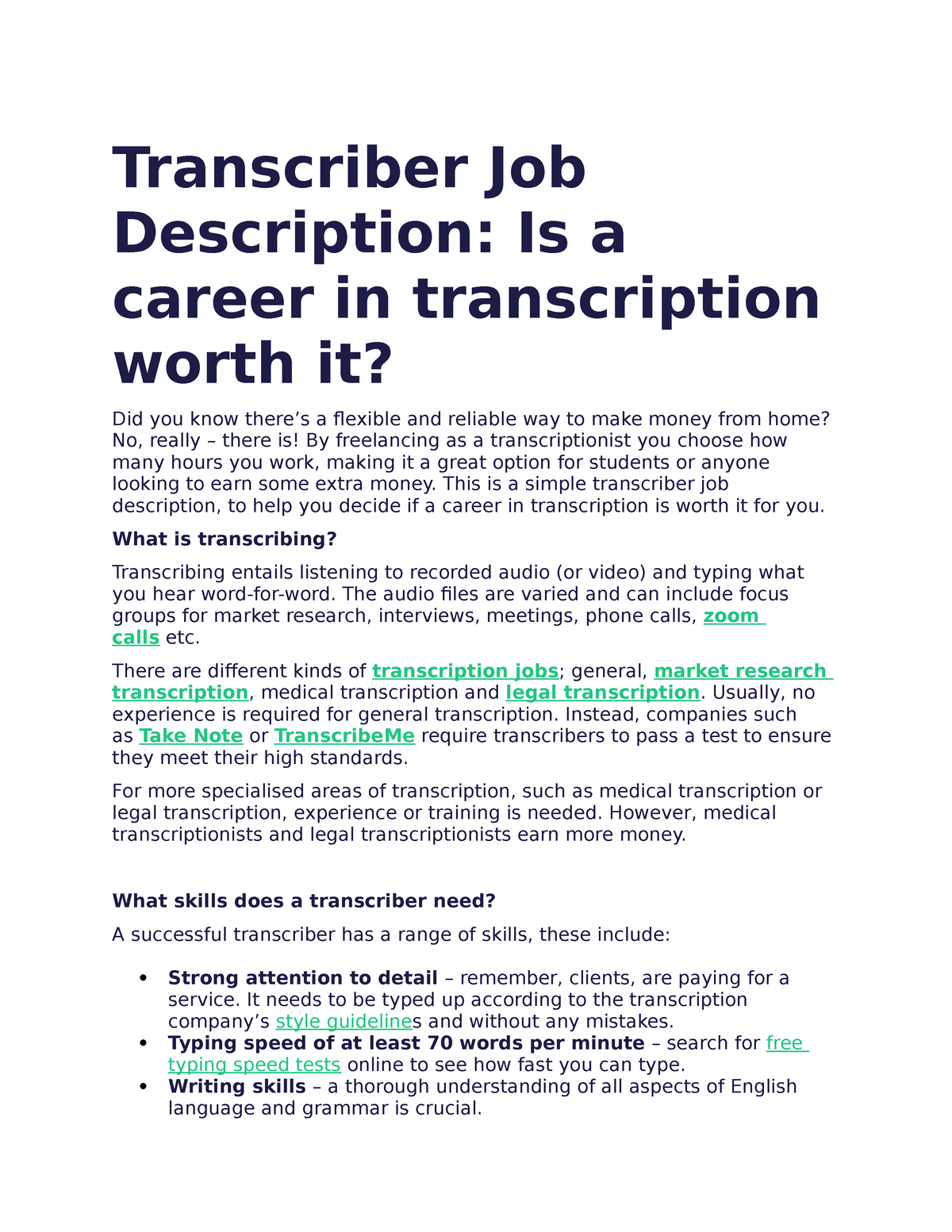 transcription jobs biography