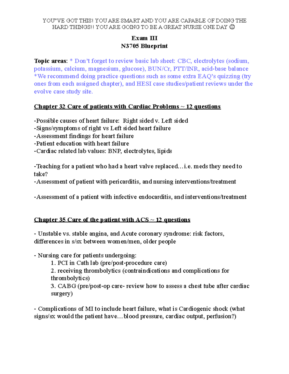 Adult Health Exam Study Guide blueprint YOU”VE GOT THIS! YOU ARE