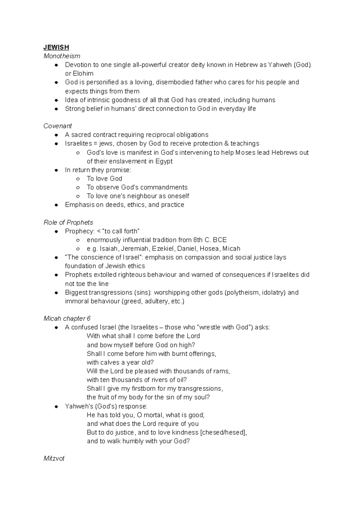 Love test 3 - note for a course test - JEWISH Monotheism Devotion to ...