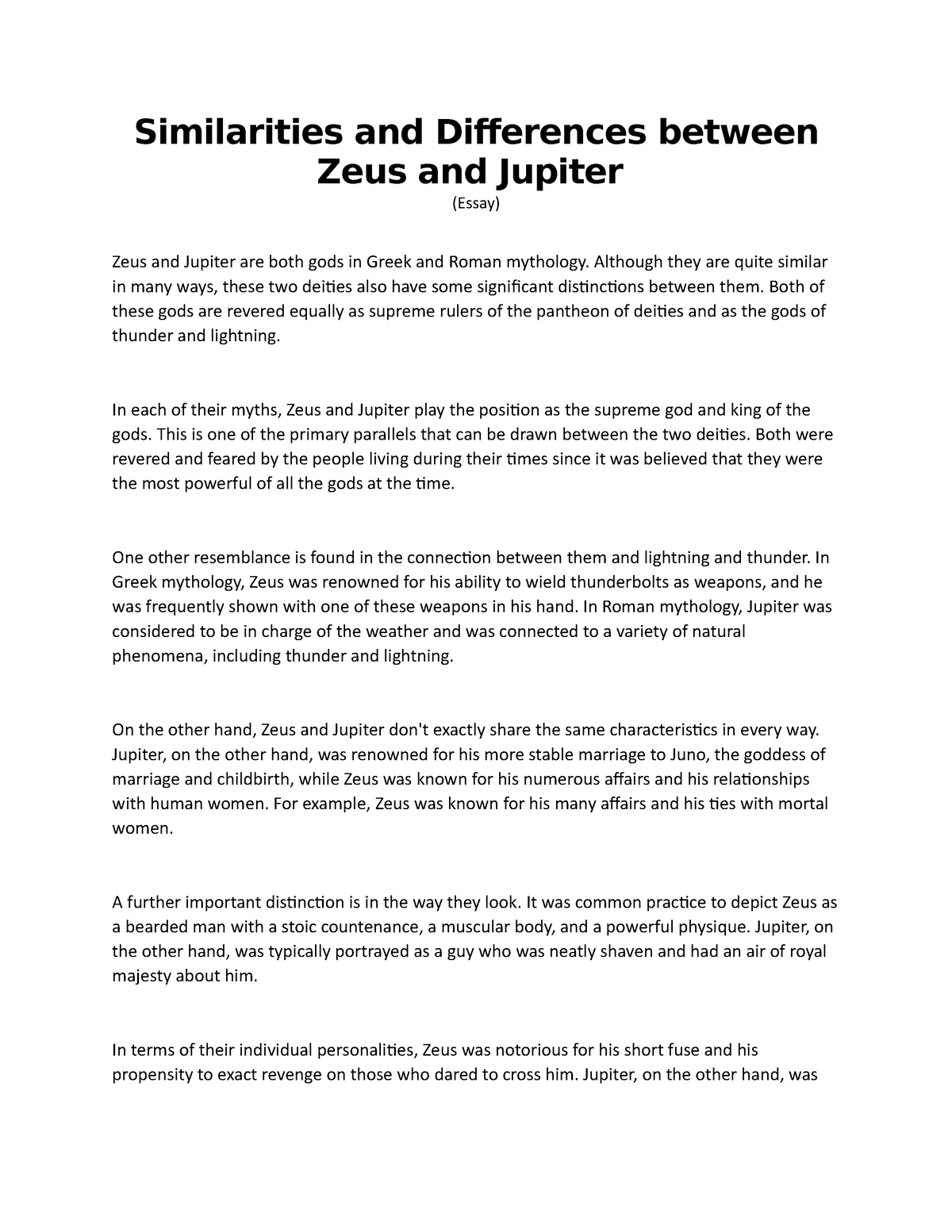 5 paragraph essay on zeus
