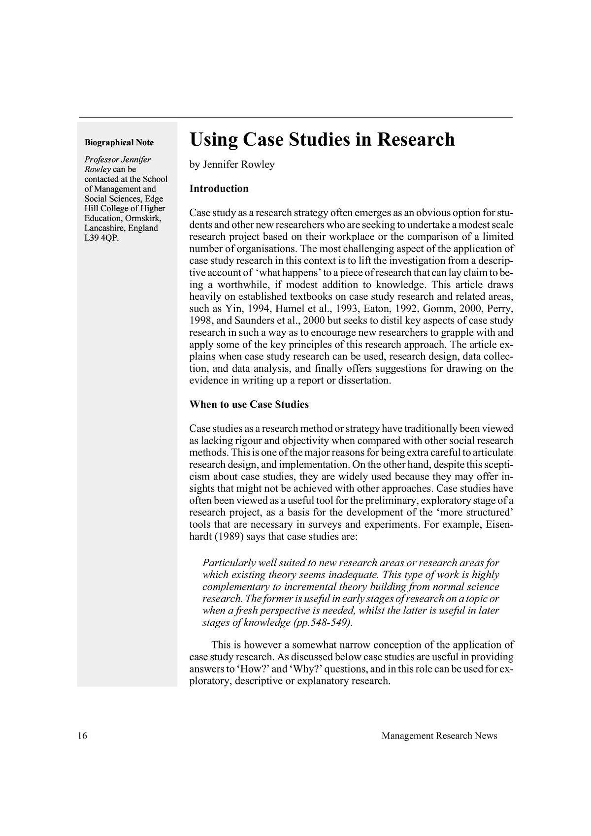 using case studies in research rowley