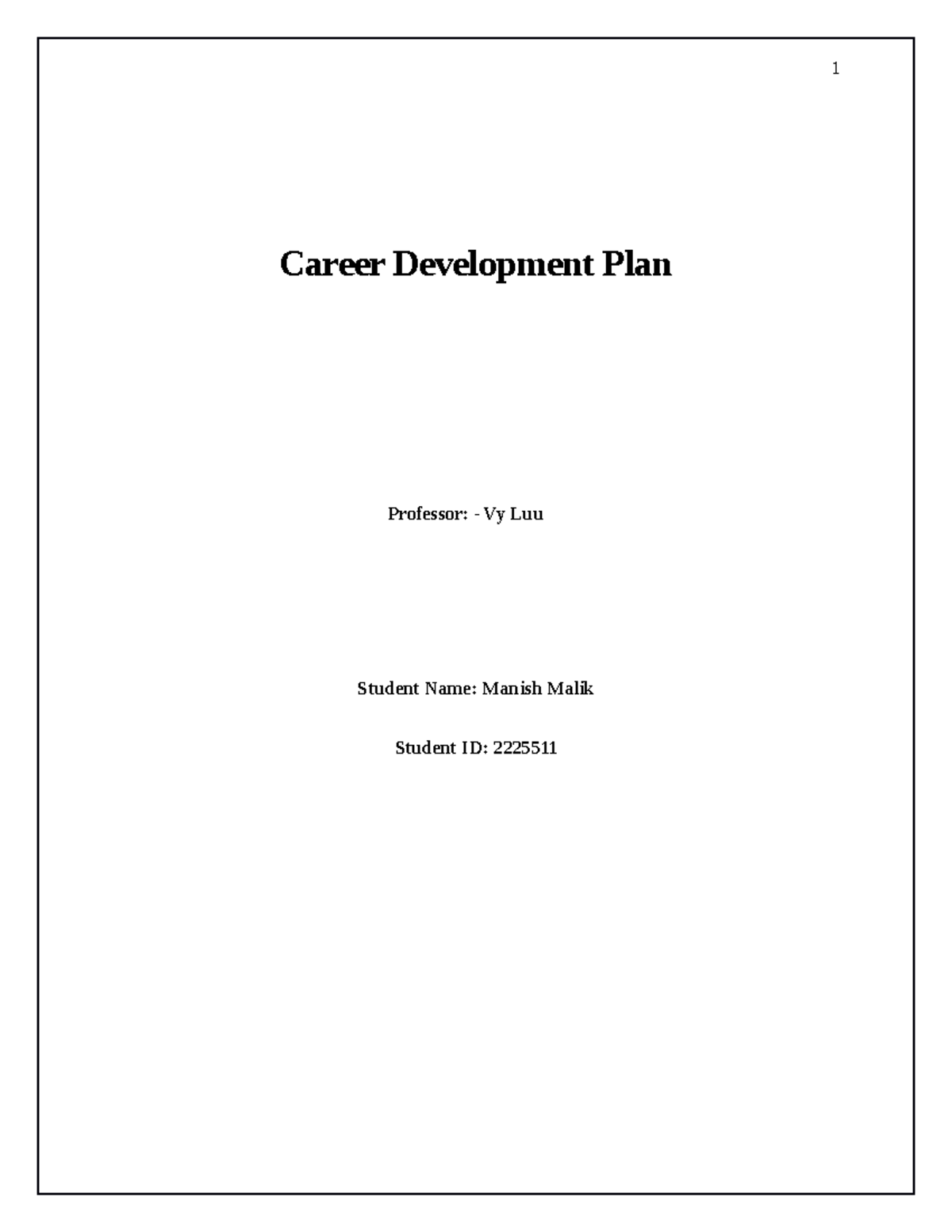 Career Development Plan - Career Development Plan Professor: - Vy Luu ...